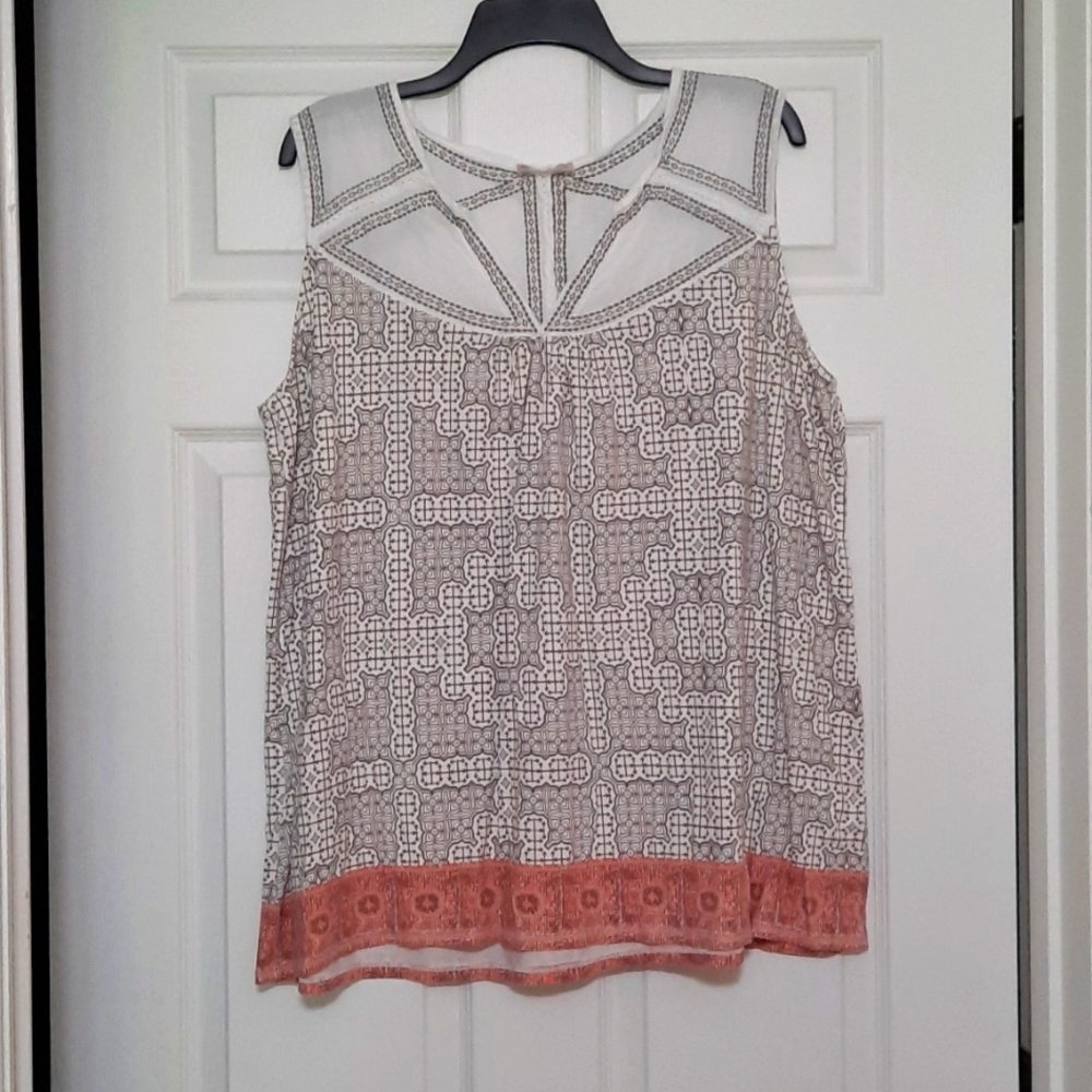 Women's Geometric Print Tank Top - Gray and Orange